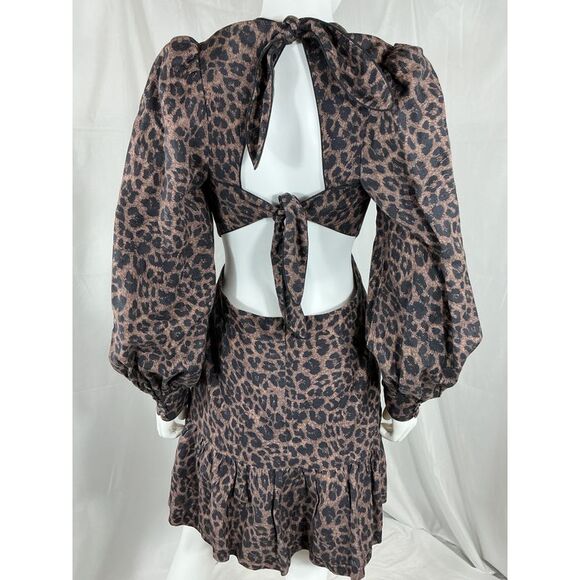Rebecca Vallance Yasi Cutout Tiered Leopard-Print Linen-Blend Dress Brown 12 - Picture 2 of 3